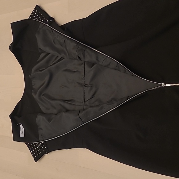 NWOT Calvin Klein Black Silver Studded Short Sleeved Fully Zip Back Midi Dress - Picture 10 of 15